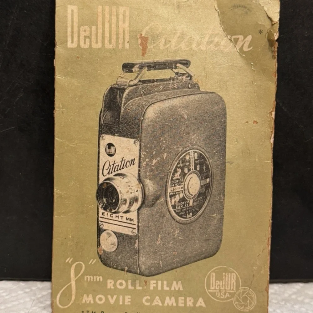Vintage Dejur Citation Eight 8mm Movie Camera & Leather Case and Manual
